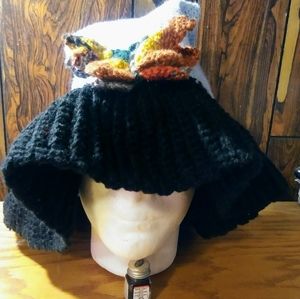 Handmade Crochet Boho Baby Blue Witch Hat w/ Black Brim & Butterfly Applique 24"